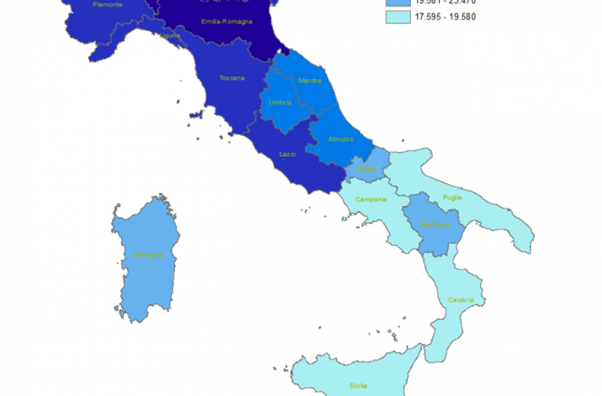 Abruzzesi poveri: a metà classifica della graduatoria nazionale al PIL pro capite